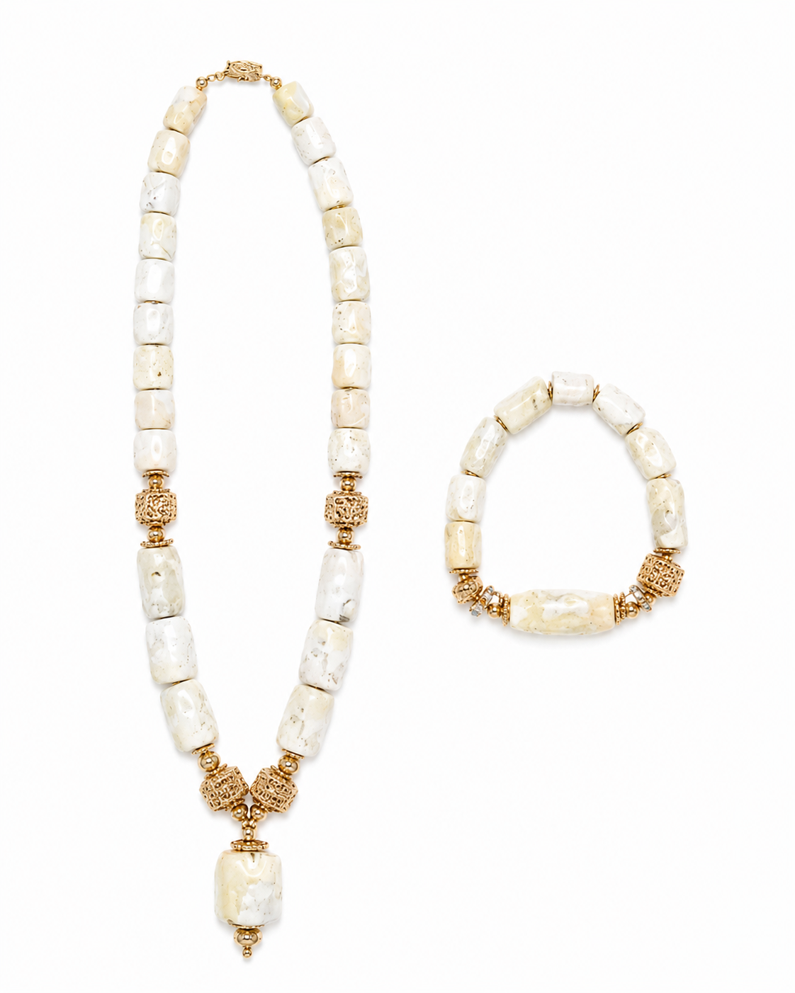 White Coral Long Necklace Set