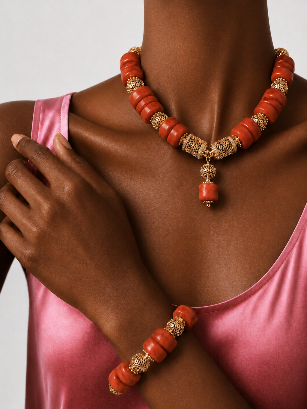 Coral Choker Necklace Set