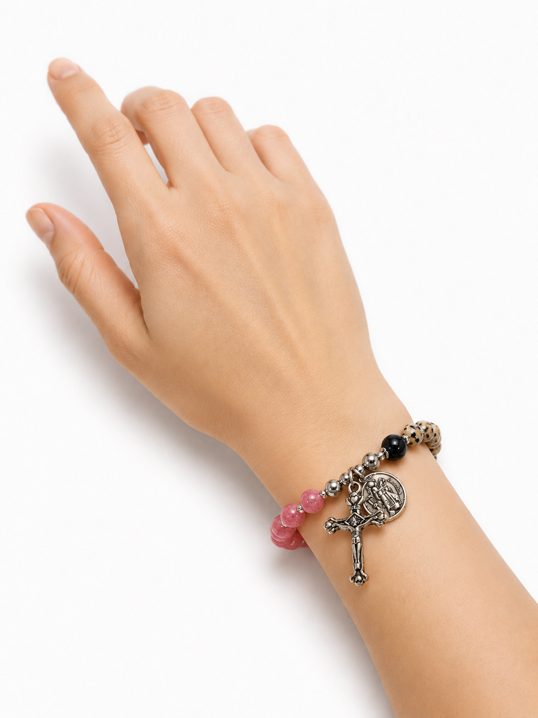 Pink Dalmatian Rosary Bracelet