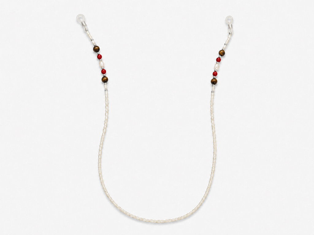 Red, White, Brown Pearl Eyeglass Chain