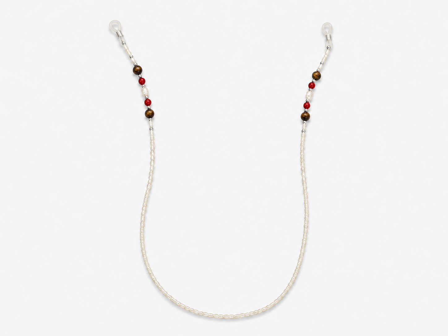 Red, White, Brown Pearl Eyeglass Chain