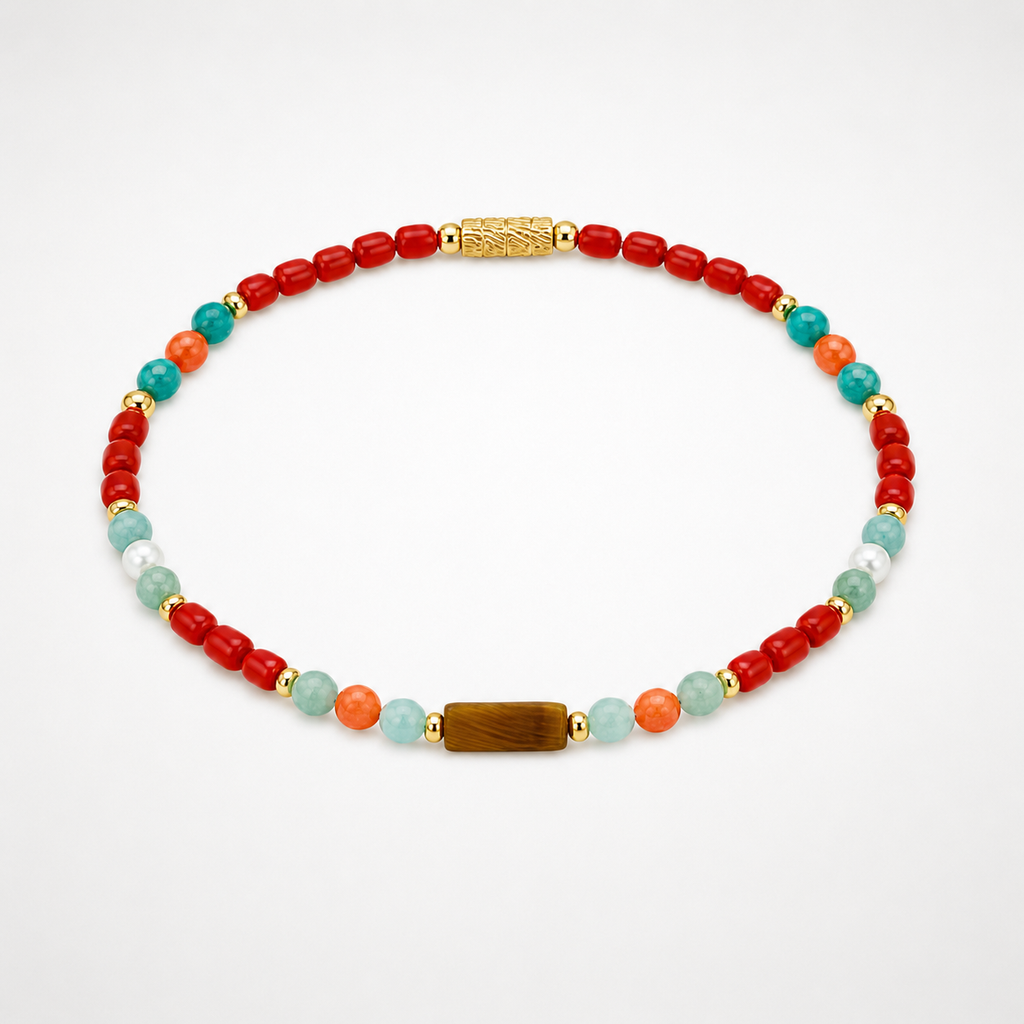 Coral Tiger-Eye Anklet