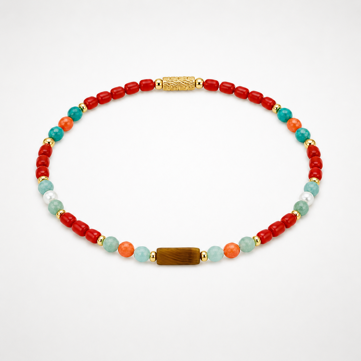 Coral Tiger-Eye Anklet