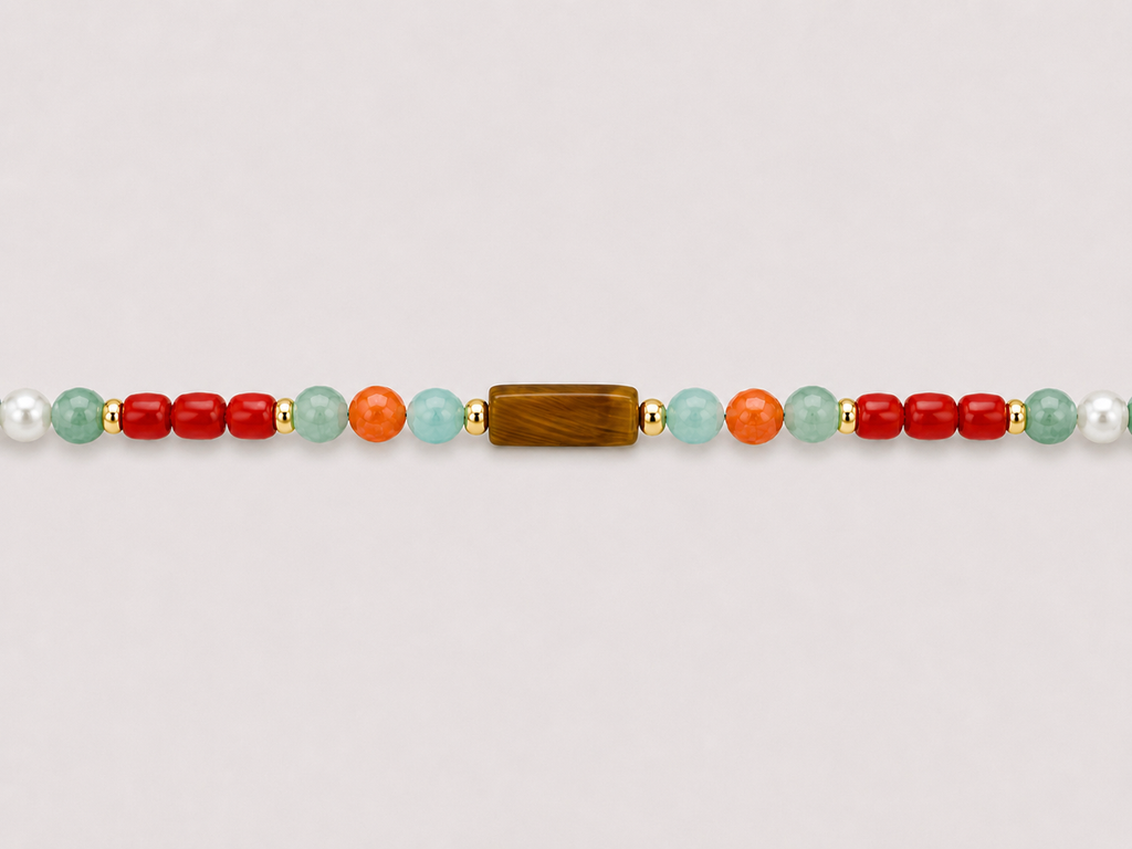 Coral Tiger-Eye Anklet