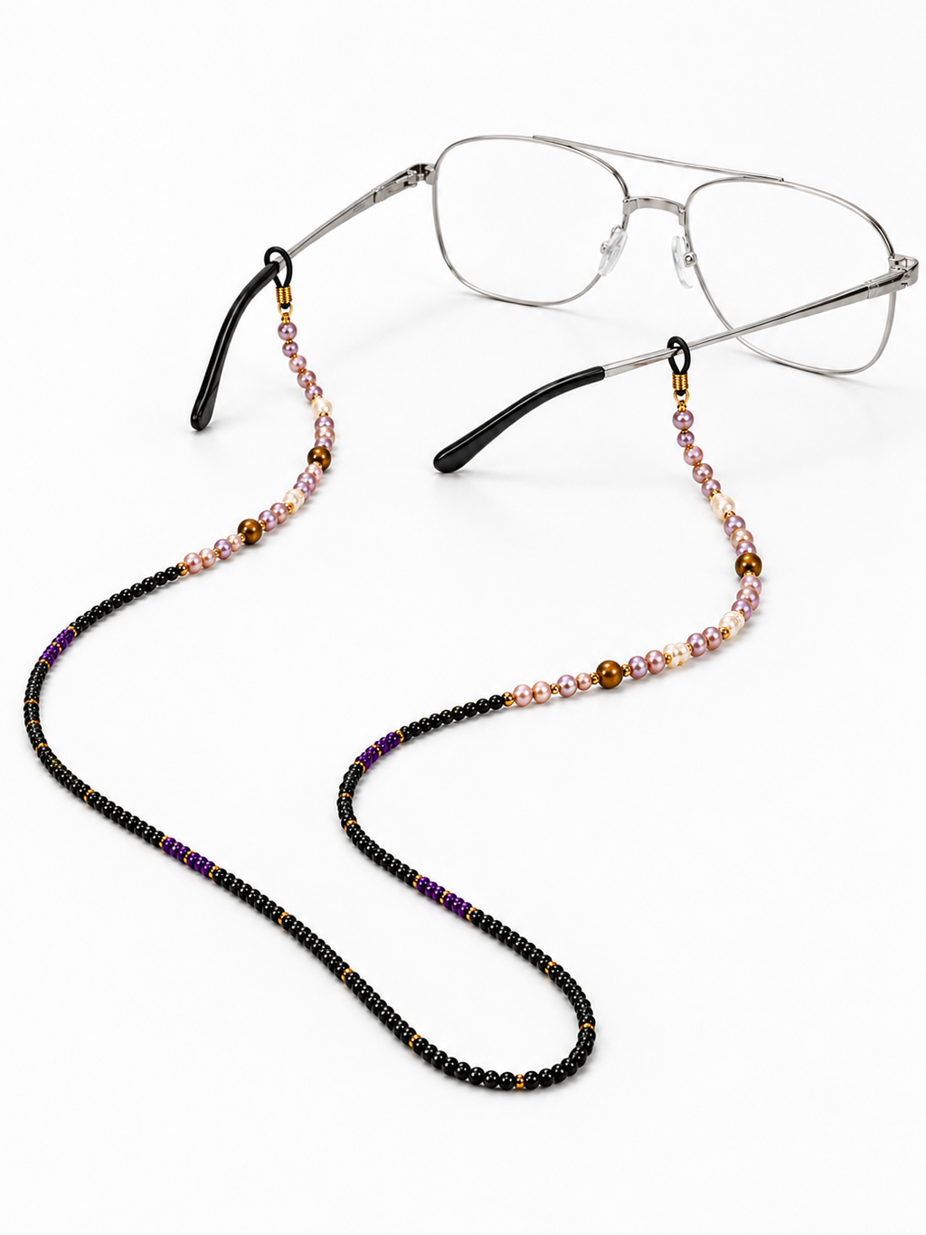 Purple Pearl Black Bead Eyewear Chain
